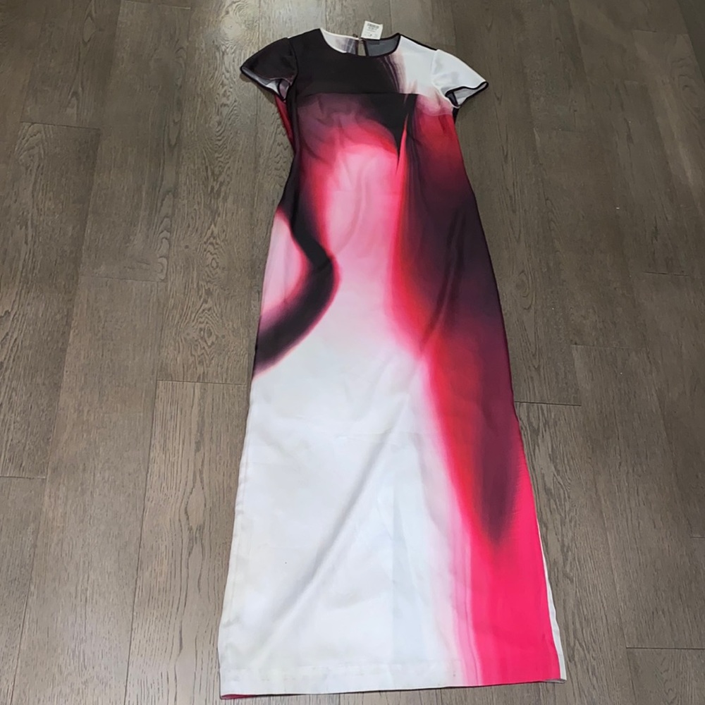 Short Sleeve Maxi Dress. US 06. Black/Pink/White.